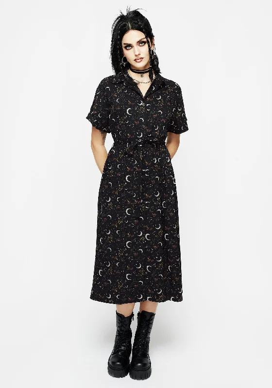 Women's Clothing Sickle Moon Midi Shirt Dress