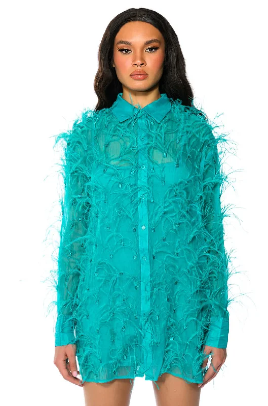 Odd Size Clearance Sale ELSIE FEATHER DETAIL SHIRT DRESS