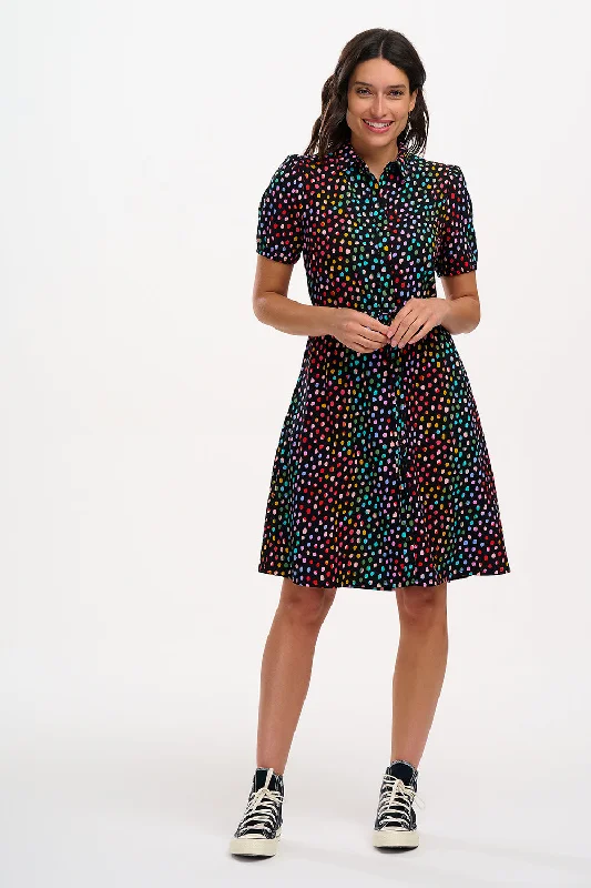 Redefining Women's Style Salma Mini Shirt Dress - Black, Rainbow Pebbles