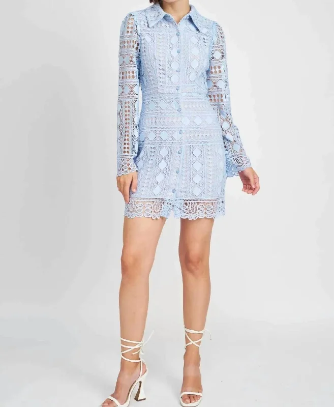 Trend Alert Janelle Crochet Shirt Dress In Light Blue
