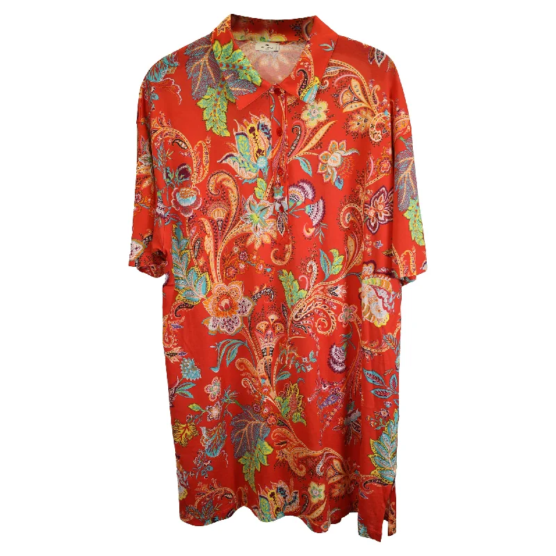 Affordable Online Boutiques Etro Floral-Print Shirt Dress in Orange Cotton
