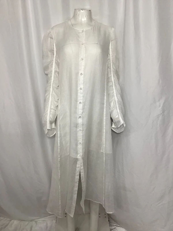 Cutting Edge Fashion Chloé Ruched Midi Shirt Dress in White Ramie