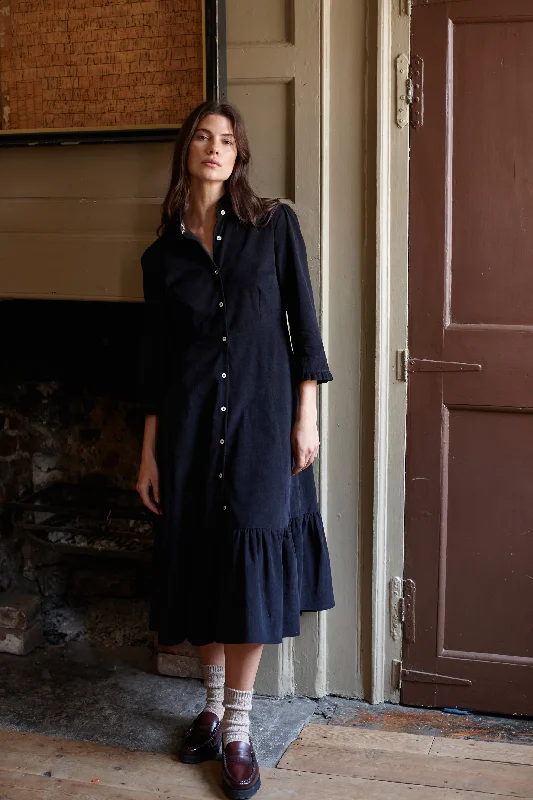 Discount Extravaganza Black Corduroy Saltaire Shirt Dress