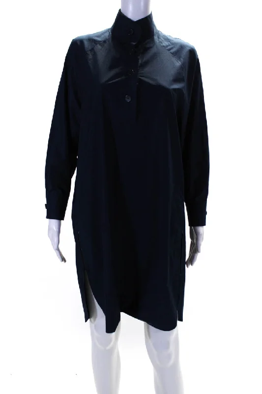 Current Trends Akris Punto Womens Half Button Down Shirt Dress Navy Blue Cotton