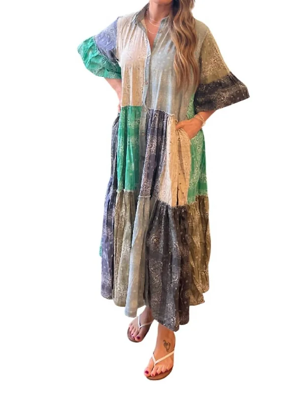 The Latest Trends Patchwork Midi Shirt Dress Wtih Pockets In Multi