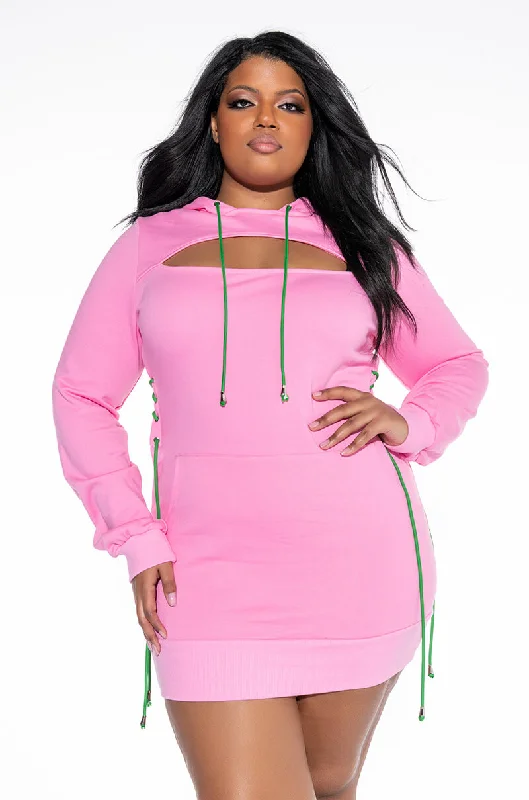 Trendy Fashion For Women PLUS MY ALWAYS SWEATSHIRT DRESS WITH WAIST LACE UPS