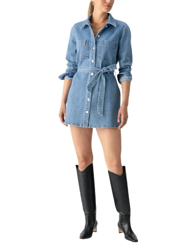 Evening Elegance Utility Shirt Dress In Denim Blue