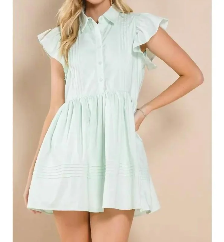 Trendy Street Style Attire Collared Shirt Dress In Gree