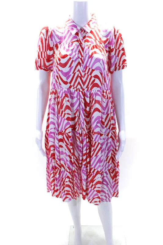 Sporty Streetwear Better Rich Womens Abstract Stripe Satin A Line Shirt Dress Pink Red Sporty Streetwear Better Rich Womens Abstract Stripe Satin A Line Shirt Dress Pink Red