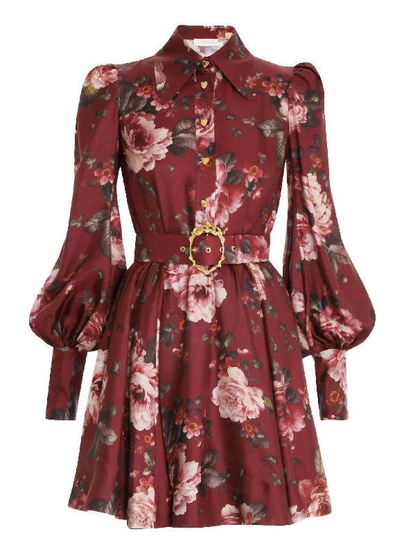Pastel Styles Luminosity Shirt Dress In Burgundy
