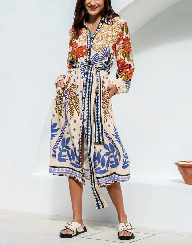 Signature Style Essentials Seychelles Midi Shirt Dress - Tropical Print