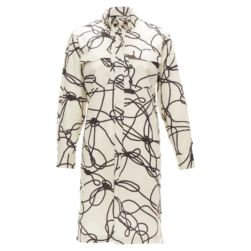Earthy Tones Dries Van Noten rope print cotton pocketed shirt dress