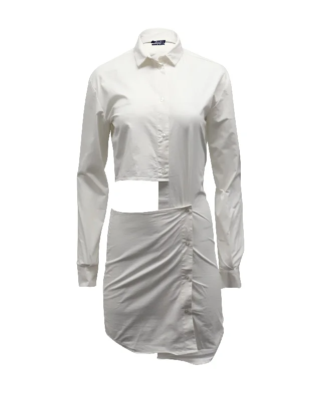 Women Apparel Jacquemus Cut Out Shirt Dress in White Cotton