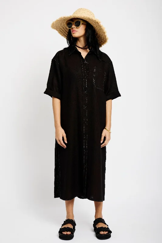 Comfort First Women's Wear Linen Shirt Dress in Black