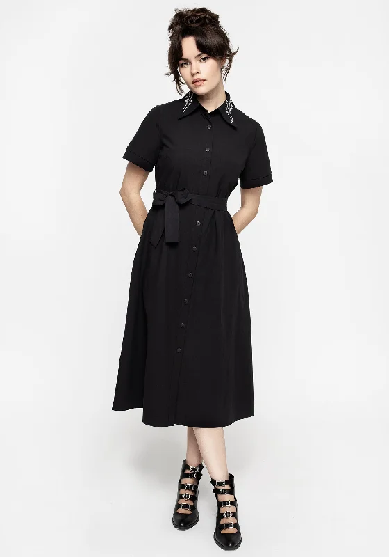 Women's Fashion Hotspots Goodfellow Embroidered Collar Midi Shirt Dress