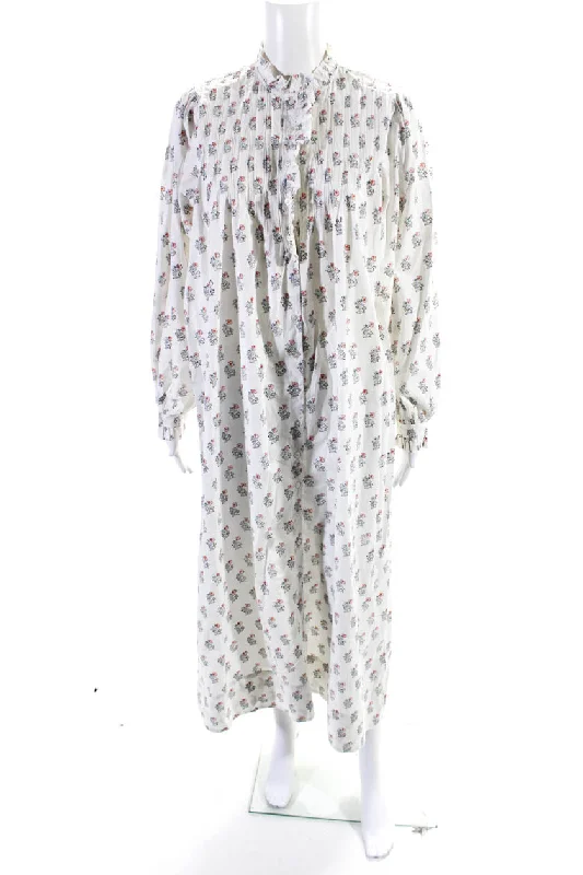 Odd Size Clearance Sale Doen Womens Pintuck Floral Puff Sleeve Frill Neck Shirt Dress White Odd Size Clearance Sale Doen Womens Pintuck Floral Puff Sleeve Frill Neck Shirt Dress White