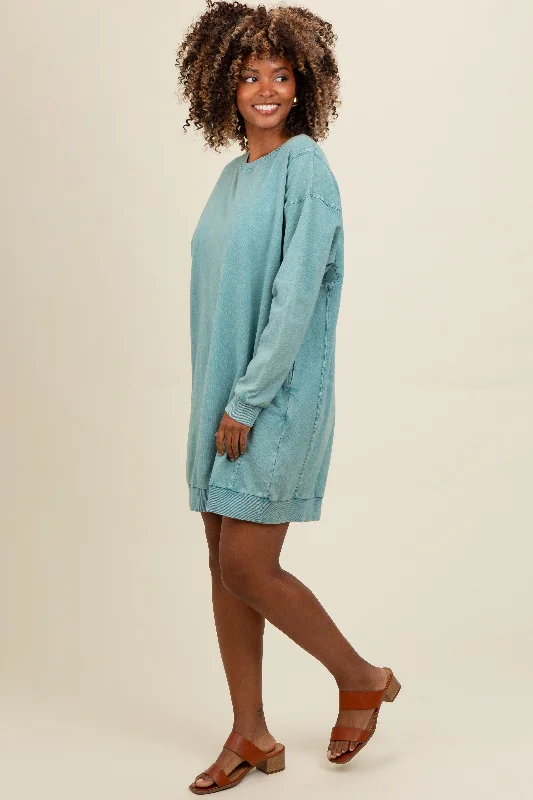 Timeless Elegance Teal Mineral Wash Sweatshirt Dress