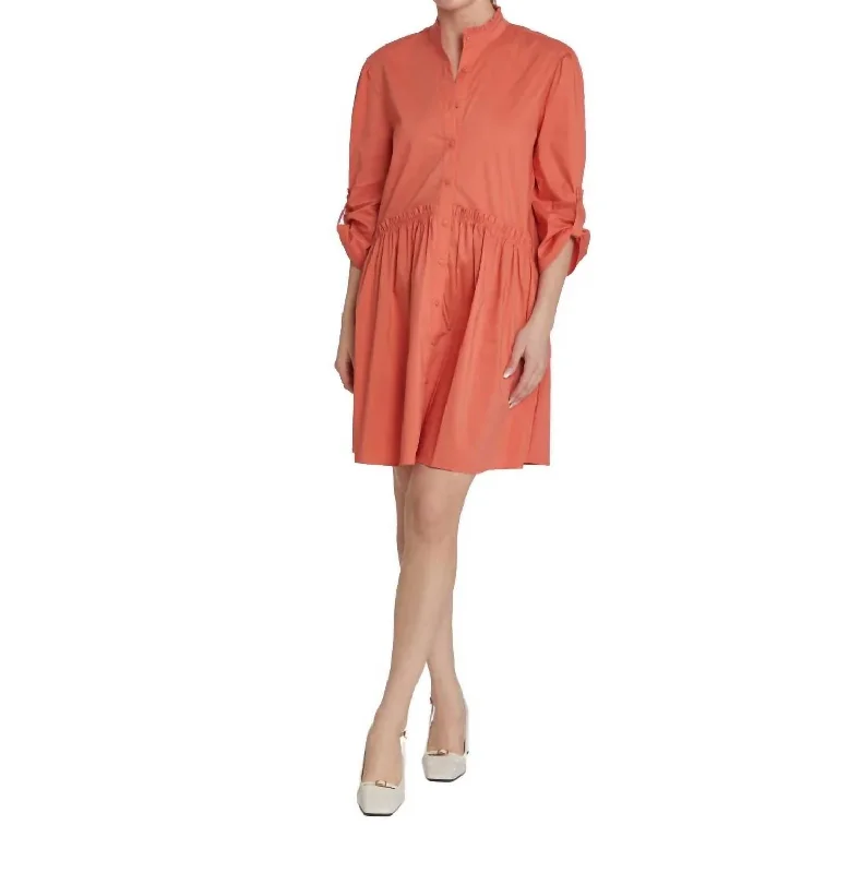 Premium Quality Garments Cammie Ruffle Shirt Dress In Burnt Orange