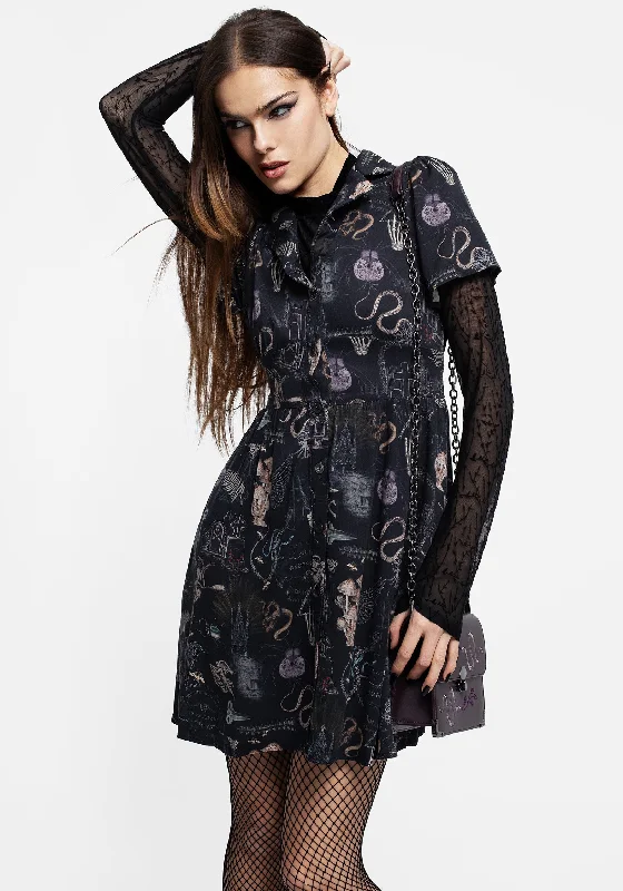 Fashion Forward Maudeline Victoriana Print Eco-Viscose Mini Shirt Dress