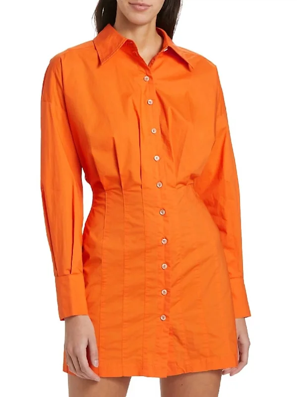Flash Sale Event Pleated Shirt Dress In Tangerine