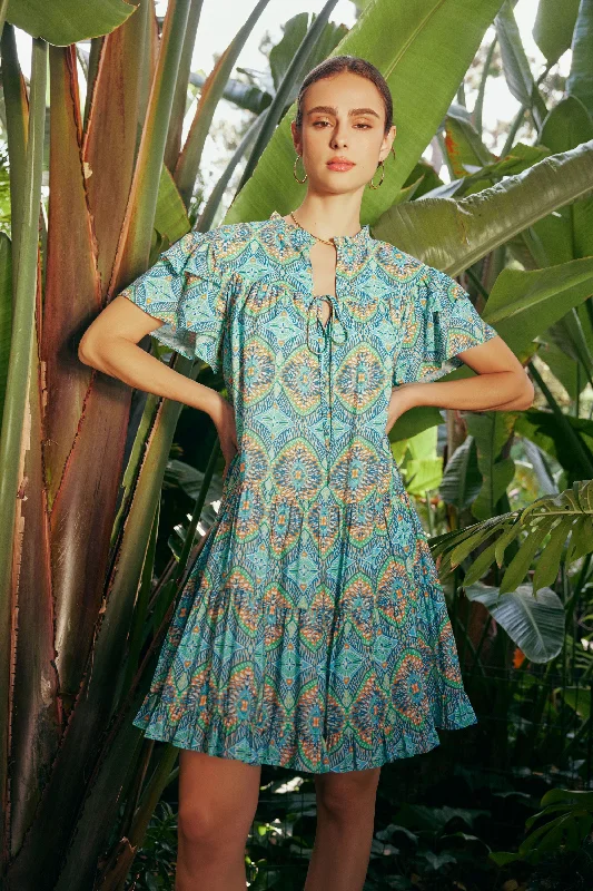 Women Online Clothing Boutiques Flutter Sleeve Geo Print Dress