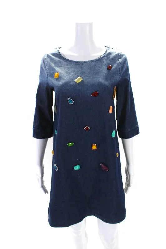 Innovate Your Wardrobe Stella McCartney Womens Blue Cotton Beaded Detail 3/4 Sleeve Shirt Dress Innovate Your Wardrobe Stella McCartney Womens Blue Cotton Beaded Detail 3/4 Sleeve Shirt Dress
