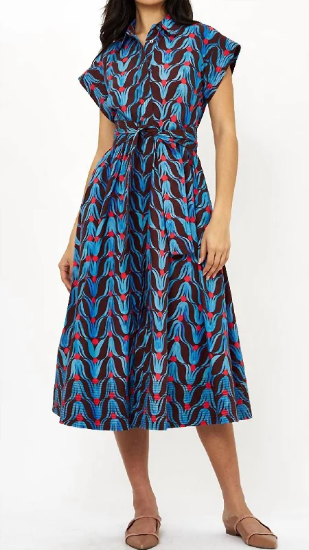 Woman Clothing Belted Shirt Dress In Tulip Red