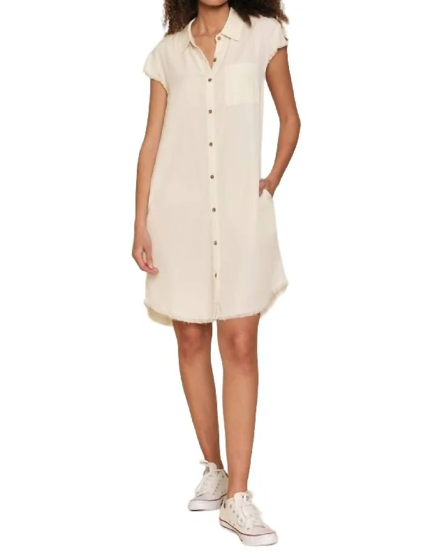 Seasonal Sale Matilda Frayed Edge Shirt Dress In Off White