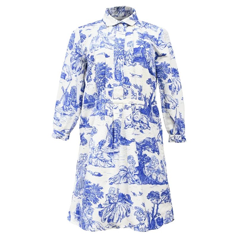 Women's Clothing Online Moschino Couture Animé Toile De Jouy Mini Shirt Dress in Blue Cotton