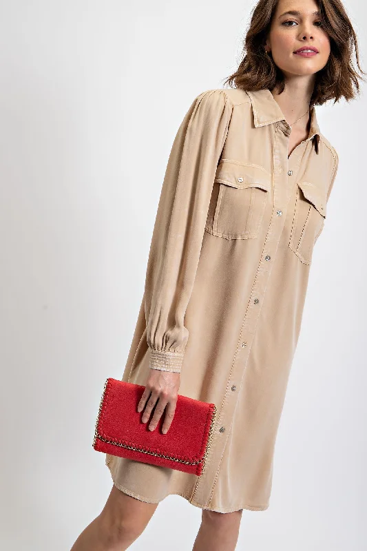 Seasonal Sale Beige Vintage Wash Shirt Dress