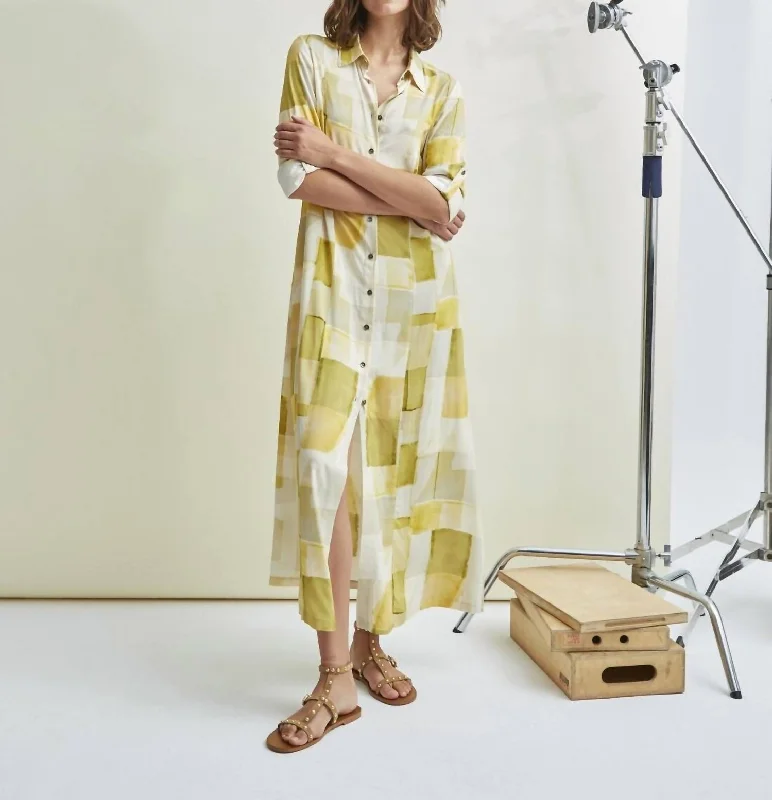 Premium Quality Garments Maxi Shirt Dress In Yellow/ivory