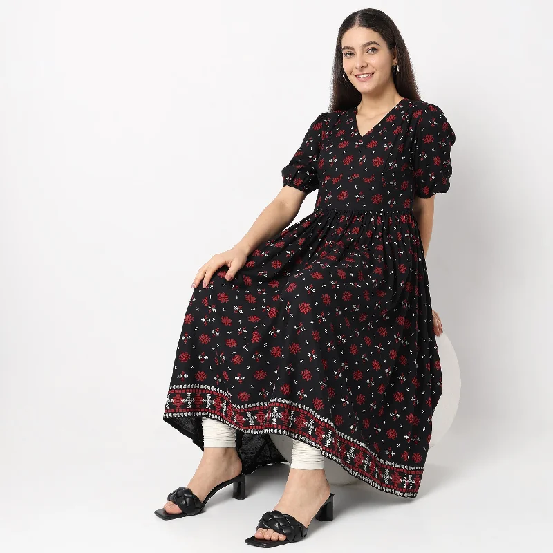 Discount Price Flare Fit Printed Dress