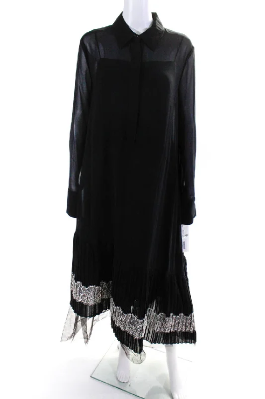 Stylish Savings Adeam Womens Pleated Lace Shirt Dress Black