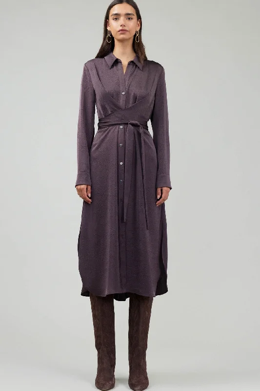 End Of Season Sale SILKY AUBERGINE CROSSOVER SHIRT DRESS