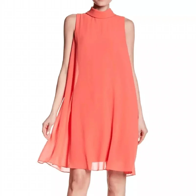 Ends Soon Sleeveless High Neck Swing Dress In Coral