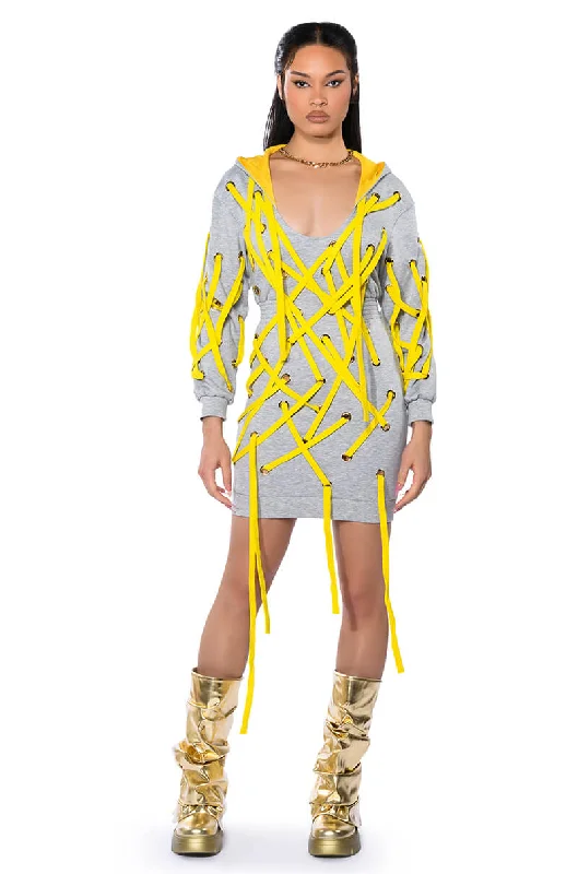 Unleash Your Trendy Side PARKER STRING DETAIL SWEATSHIRT DRESS
