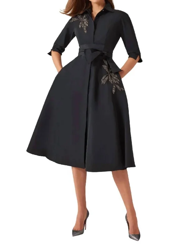 Best Online Women's Boutiques Taffeta And Faille Shirt Dress In Black