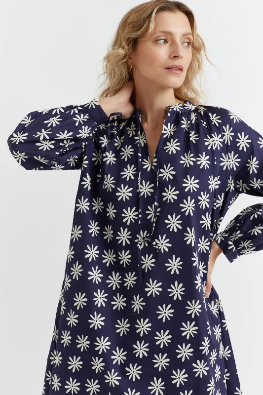 Women Clothes Navy Cotton Ditsy Daisy Shirt Dress