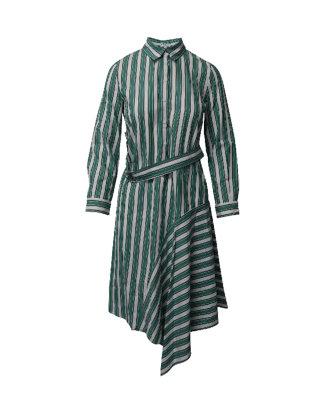 Summer Fashion Claudie Pierlot Asymmetric Striped Shirt Dress in Green Cotton