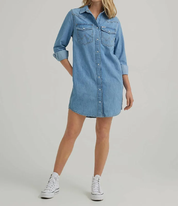 Seasonal Picks Loose Fit Denim Shirt Dress In Scarecrow Blue