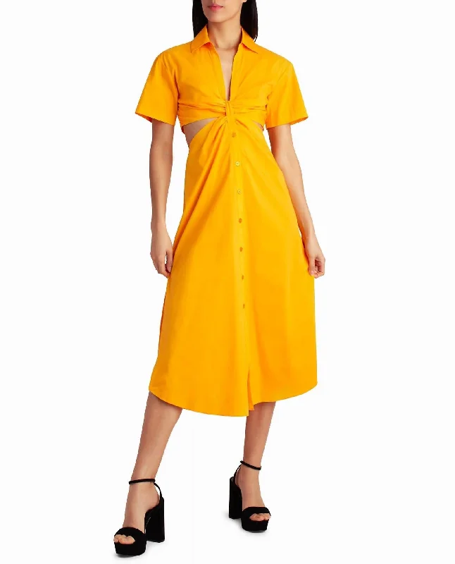 Clothing Sales Caroline Poplin Midi Shirt Dress In Flame Orange