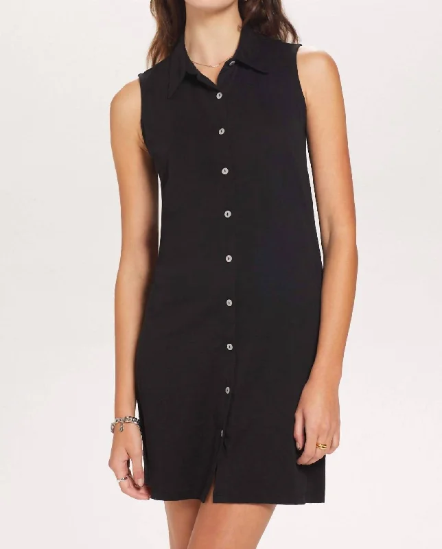 Unleash Your Style Sleeveless Two Fabric Shirt Dress in Black