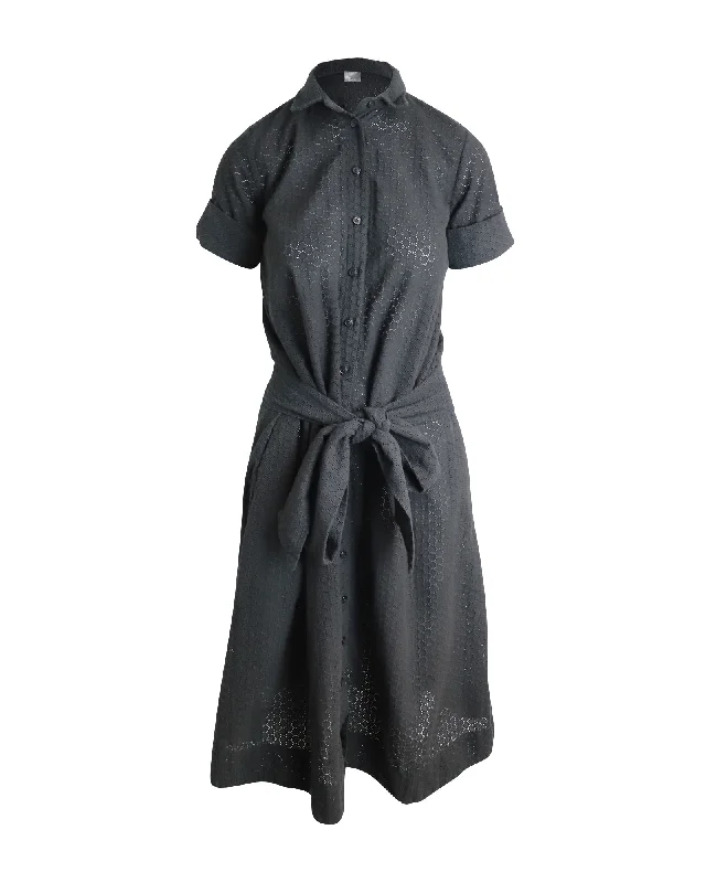 Sophisticated Style Lisa Marie Fernandez Eyelet Belted Shirt Dress in Black Cotton