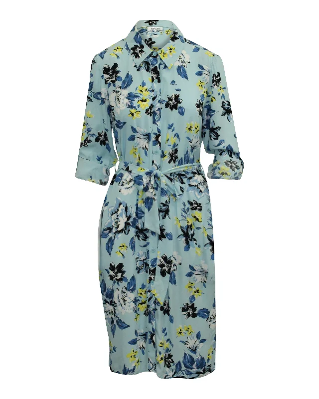 Special Offers, Don't Miss Diane Von Furstenberg Floral Shirt Dress in Blue Viscose Special Offers, Don't Miss Diane Von Furstenberg Floral Shirt Dress in Blue Viscose