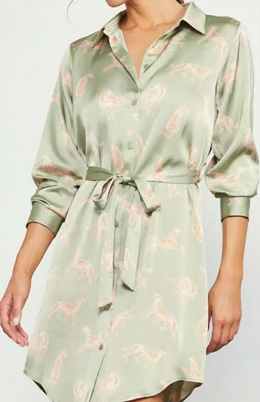 Clearance Sale Online Kamala Animal Print Shirt Dress In Sage