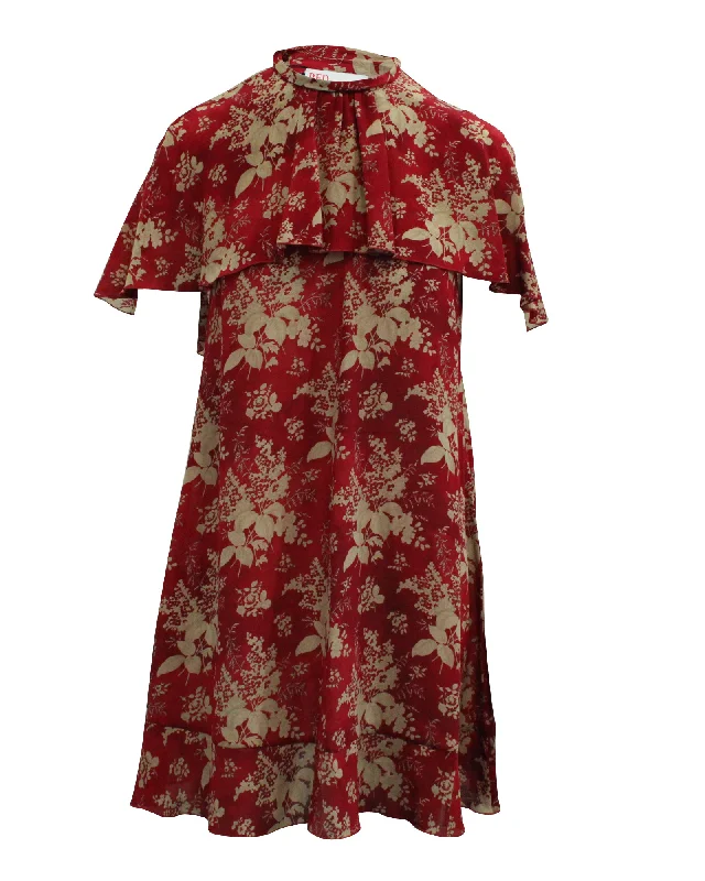 Crazy Price Slashing Red Valentino Floral Tapestry Printed Dress in Red Silk