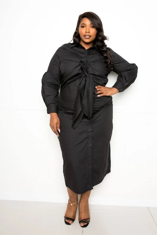 Season Sale Poplin Tie Bow Shirt Dress