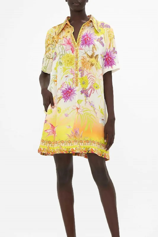 Big Discounts Short Sleeve Mini Shirt Dress In How Does Your Garden Grow