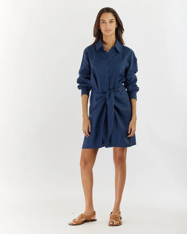 Stylish Women's Apparel Marseille Linen Shirt Dress - Navy