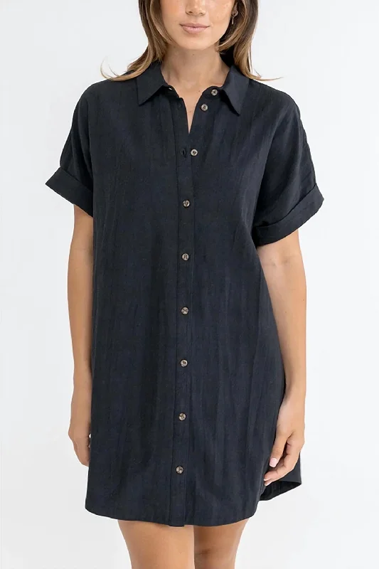 Women's Clothing Boutique Classic Shirt Dress In Black